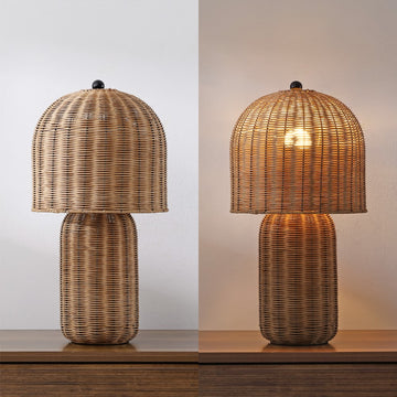 Minna 22.5" Modern Coastal Woven Rattan Arched LED Table Lamp